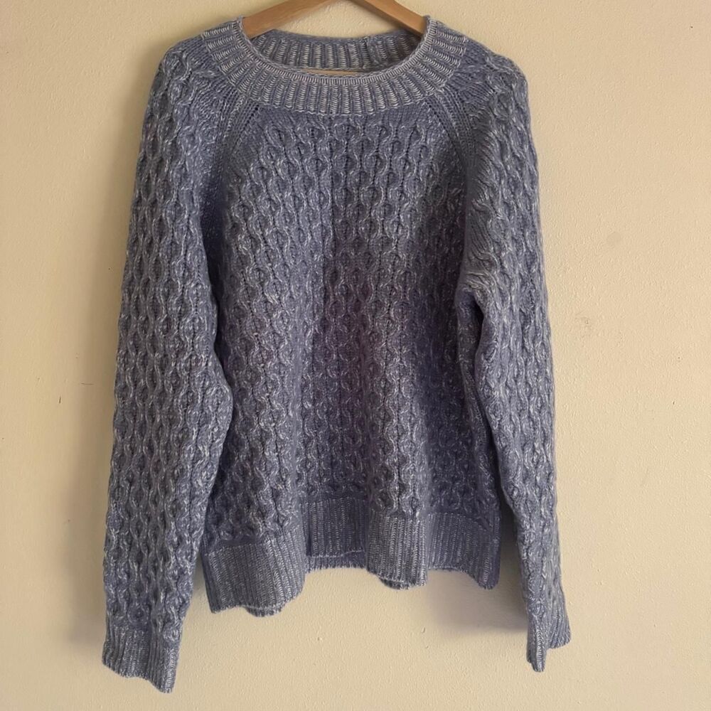 J.Crew Honeycomb Cashmere Rollneck Sweater XL Blue Cable Knit 100% Cashmere NWT - Picture 2 of 8